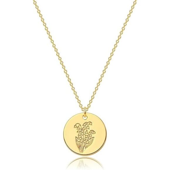 MEVECCO Birth Flower Necklace 18k Gold Custom Floral Pendant Necklaces Dainty - Picture 4 of 7
